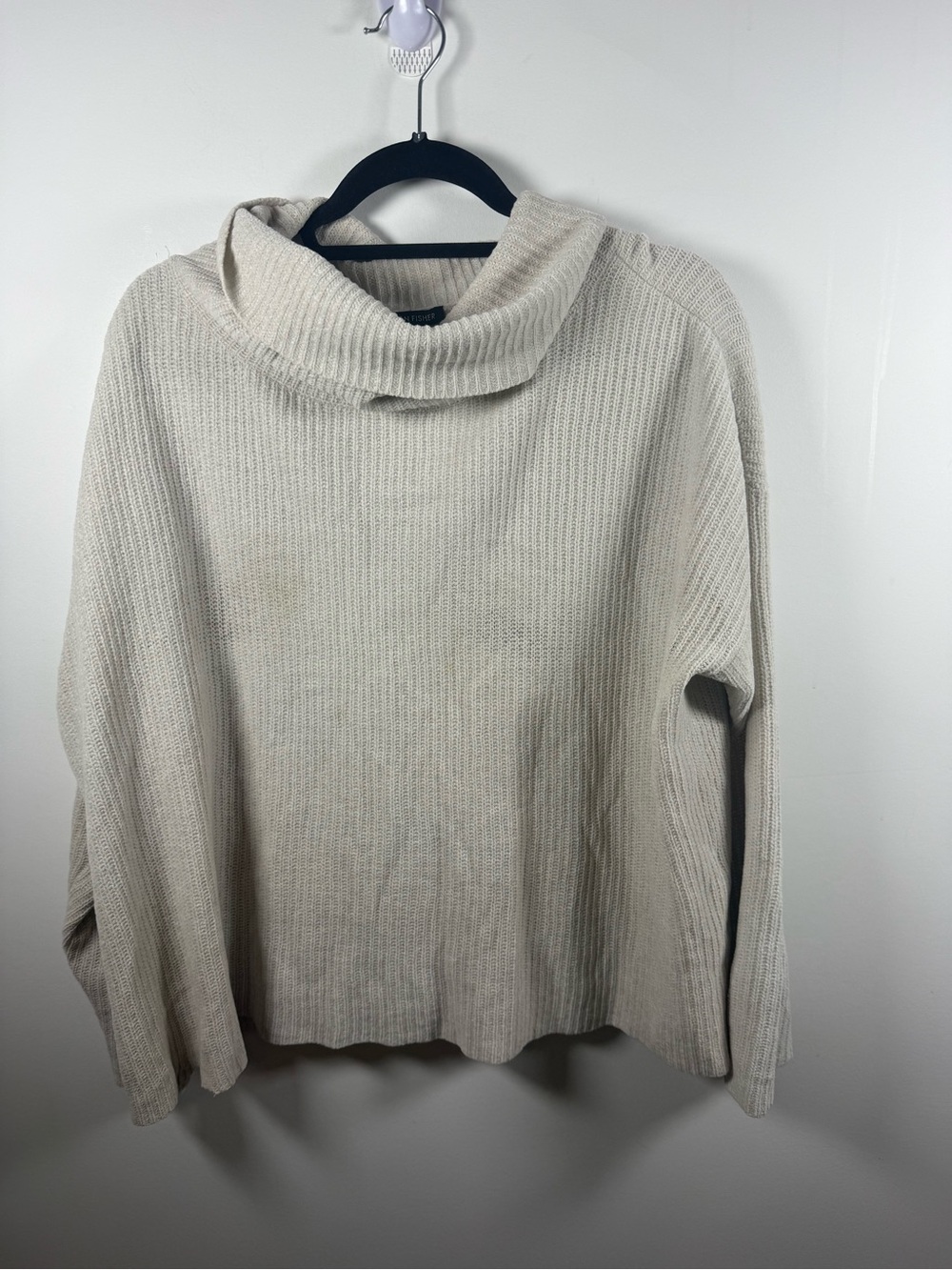 EILEEN FISHER | Ribbed Cowl Neck Organic Cotton Sweater Size S